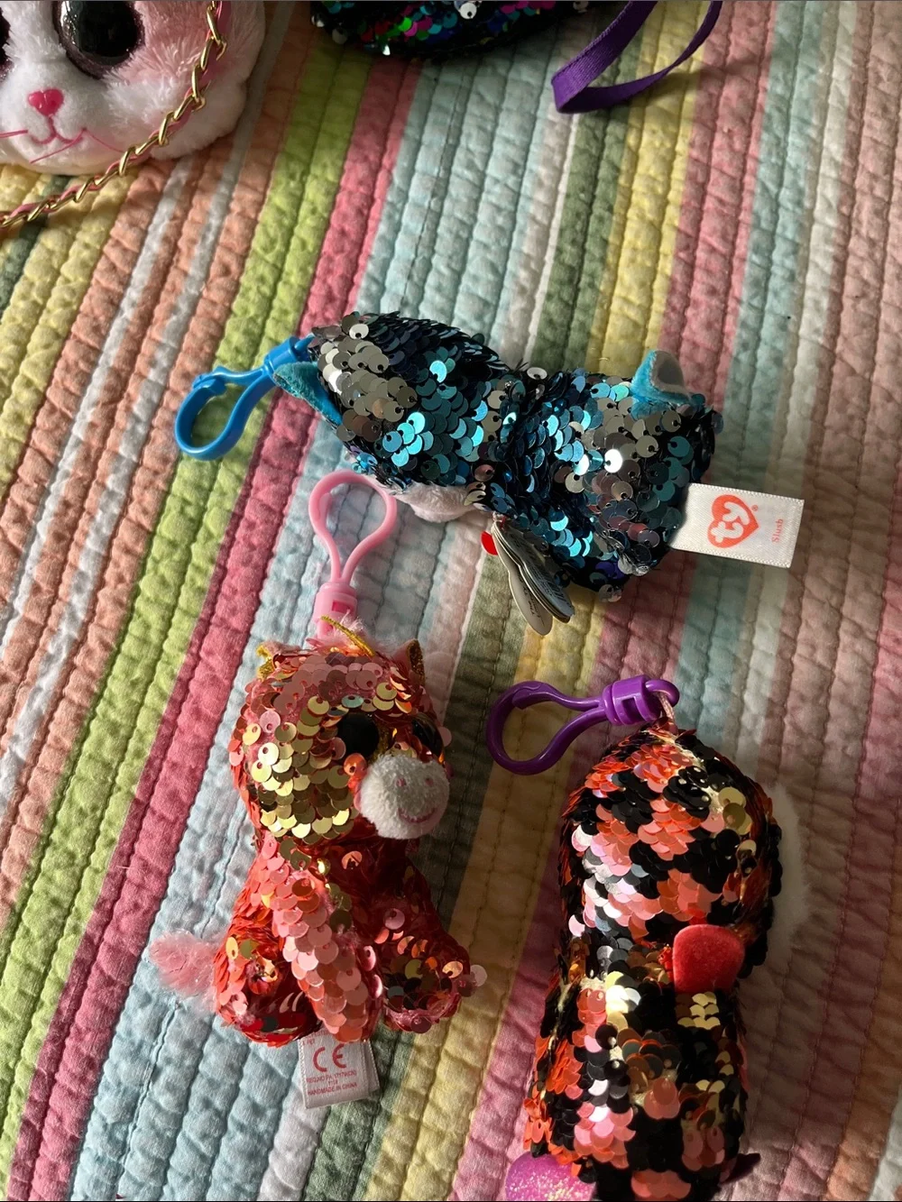 Ty Sequin & Plush Clip-On Bag Charms - Pink, Black, Multicolor